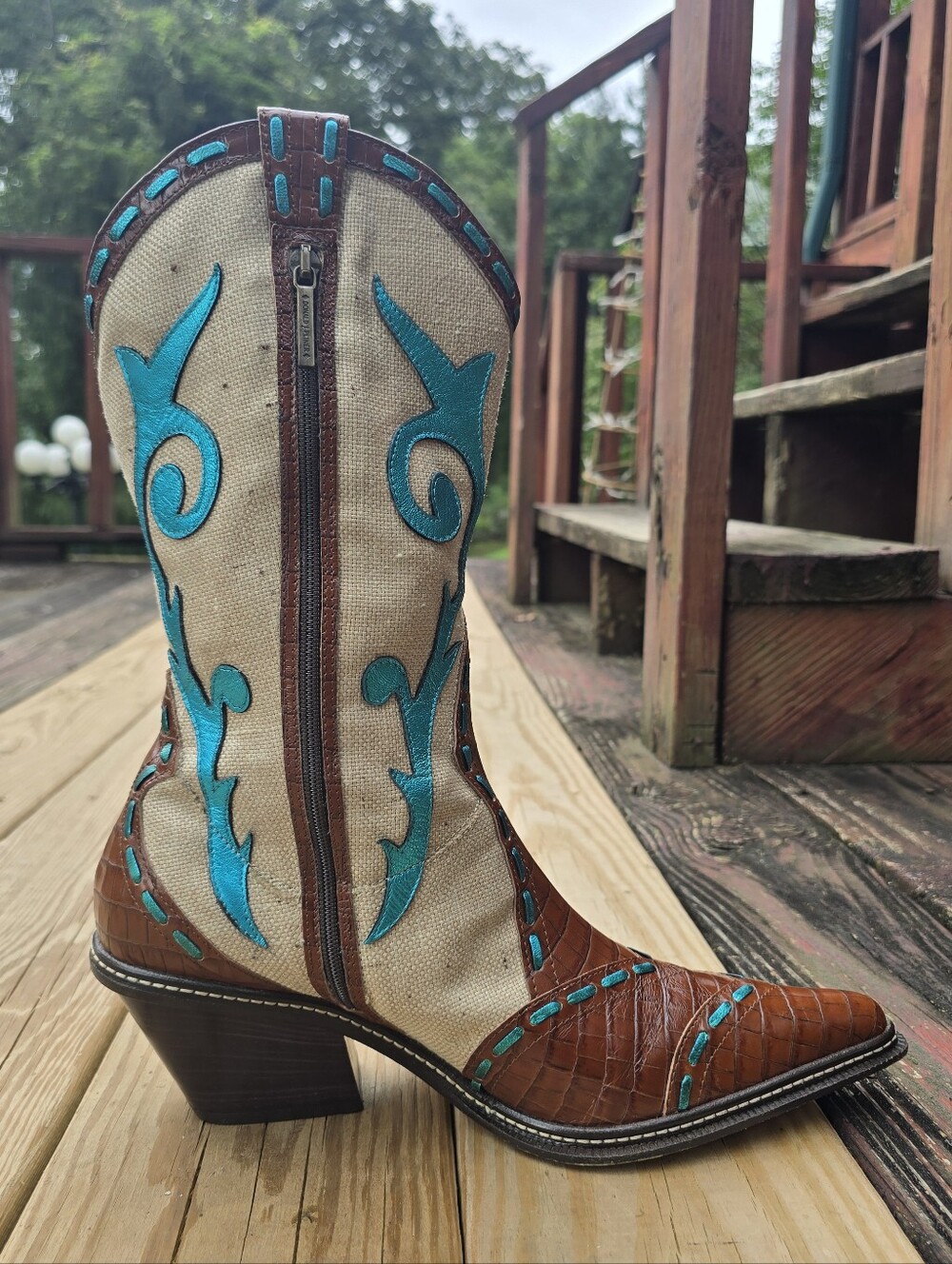 Donald J. Pliner Western Couture, Brown, Beige, Turquoise Boho Boots, Sz 11M - Picture 8 of 15